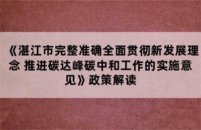 《湛江市完整准确全面贯彻新发展理念 推进碳达峰碳中和工作的实施意见》政策解读